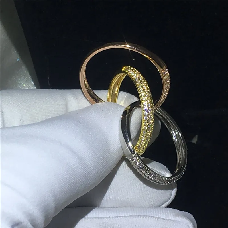 Conjunto de anel de compromisso 3 em 1 romântico, prata esterlina 925 5a pedra cz, anel de noivado, aliança de casamento para mulheres, homens, festa, joalheria203e