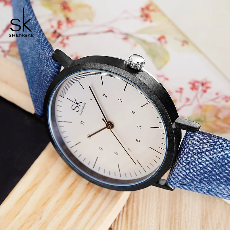 Shengke Casual Watches Women Girls Denim Canvas Belt Women Wrist Watch Reloj Mujer New Creative Female Quartz Watch265q