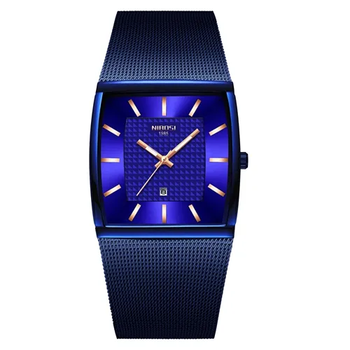 NIBOSI Heren Horloges Topmerk Luxe Blauw Vierkant Quartz Horloge Mannen Waterdicht Gouden Mannelijke Horloge Mannen Relogio Masculino nieuwe styl302F