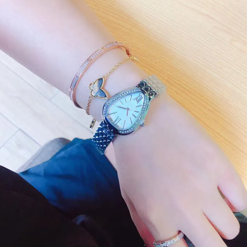 Mulheres de luxo relógios marca superior diamante oval dial vestido feminino quartzo senhora relógio banda aço inoxidável relógios de pulso para senhoras menina 261s