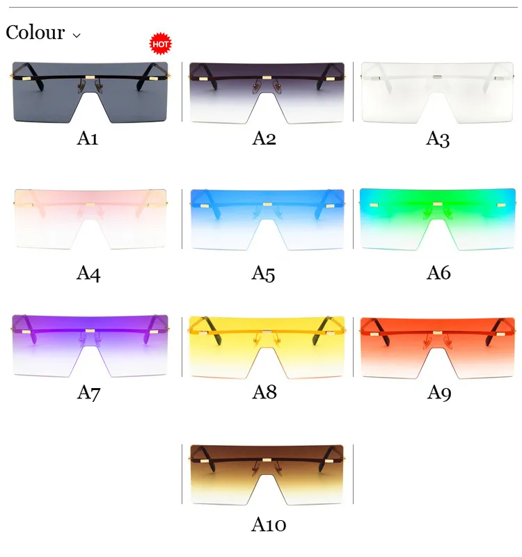 Unisex Mode Übergroße Quadratische Randlose Sonnenbrille Frauen Flache top Große Sonnenbrille Reise Gradienten UV400245U