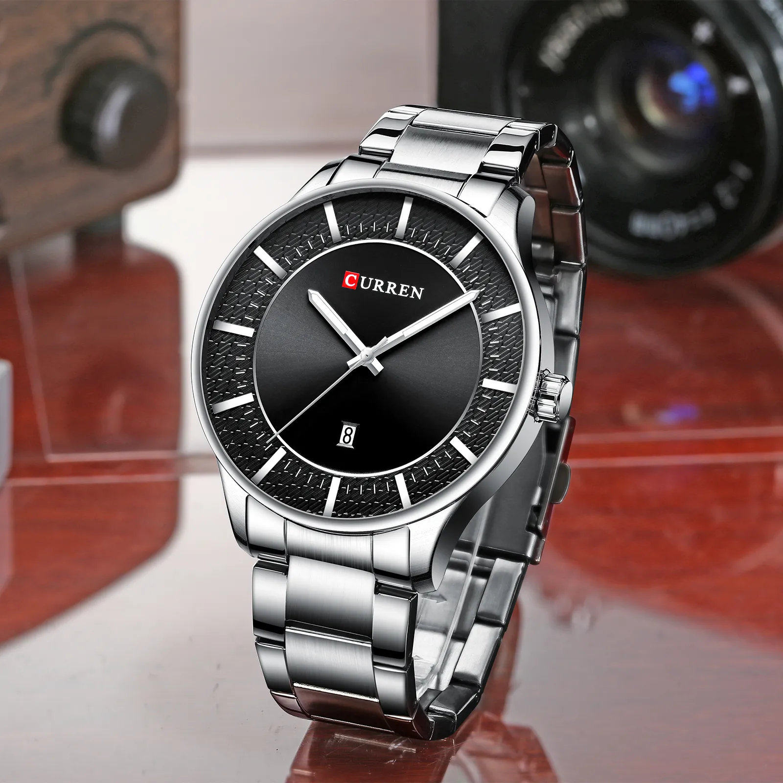 CURREN Men Watch Stainless Steel Classy Business Watches Male Auto Date Clock 2019 Fashion Quartz Wristwatch Relogio masculino295N