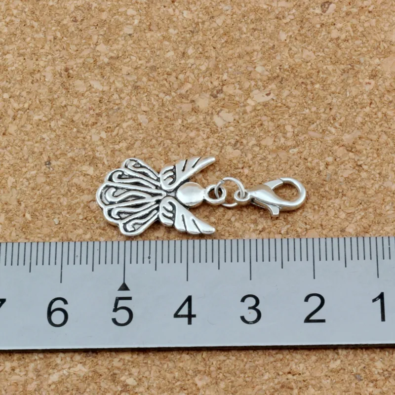 100st antika silver ängelvinge hummer clasps charmhängen för smycken som gör armband halsband diy tillbehör 15x35 5mm a-49282w