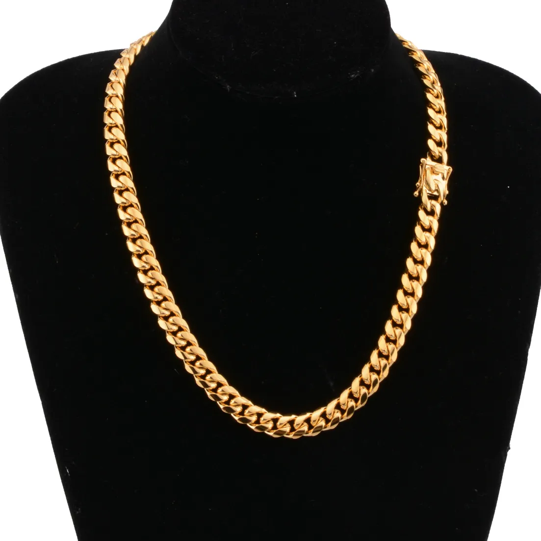 8mm 10mm 12mm 14mm 16mm Miami Cuban Link Chains Aço Inoxidável Mens 14K Correntes de Ouro Alto Polido Punk Curb Colares Mens Jewelr2561