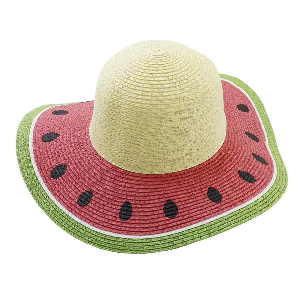 Donne di estate Pieghevole di Carta di Paglia Cappelli da Sole Sombrero a Tesa Larga Spiaggia Visiera da Sole Cap Signore Dolce Anguria Colore Foppy Hat292A