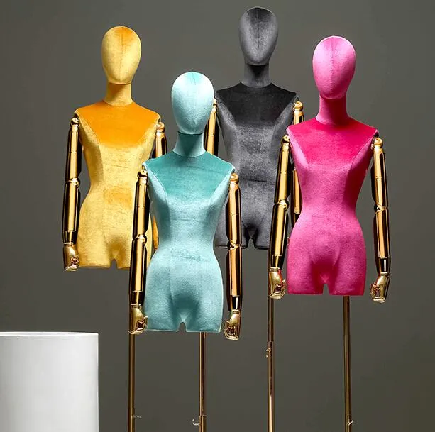 10Style Golden Arm Color Window Cotton Female Mannequin Body Stand Xiaitextiles Dress Form Mannequin Smycken Flexibla kvinnor Justera262m