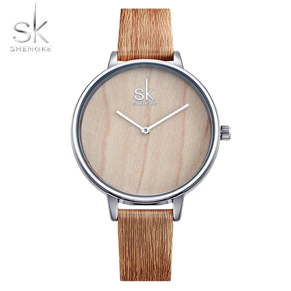 Shengke nouvelles femmes créatives montres décontracté mode bois cuir montre Simple femme Quartz montre-bracelet Relogio Feminino273N