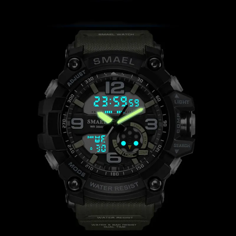 Reloj Smael, reloj de pulsera deportivo para hombre, reloj Digital LED, reloj de pulsera resistente al agua con doble horario, reloj militar 1617, relojes para hombre Militar295L