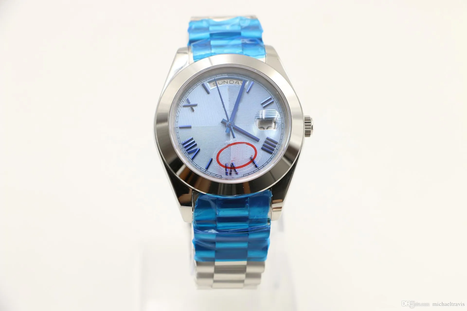 40MM Classical Mens automatic Watch Watches display round blue striped dial president strap stainless290q