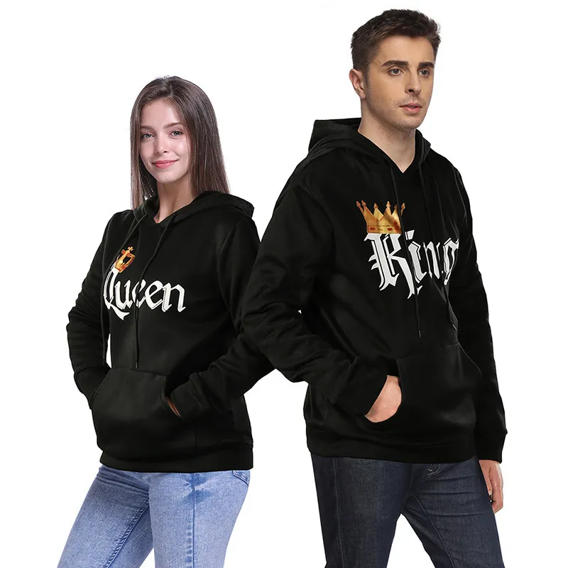 Herfst nieuwe paar hoody queen king kroon afdrukken blauwe mannen vrouwen hoodie mode liefhebbers rood trendy sweatshirt casual hooded