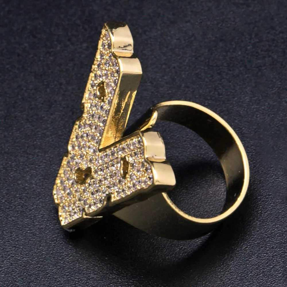 Nowy przylot złoto lodowane diamentowe angielskie litery pasma pierścionków miłośnicy Regulowane otwarte mankiet palców pierścienia urodzinowe prezenty biżuterii dla M305C