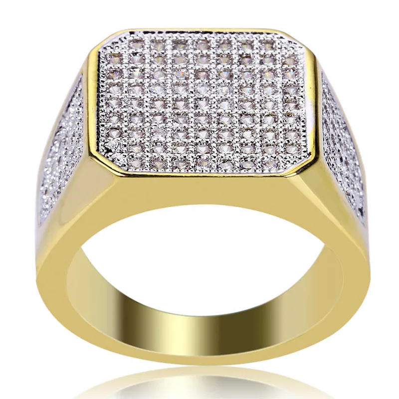 Hip Hop Iced Out Zircon Diamond Rings 18K Gold Plated Mens Finger Party Jewelry Gift Size 7-112877