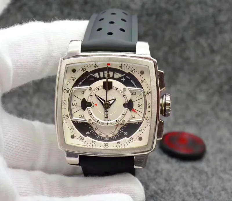 Luksusowe zegarki męskie zegarki 44 mm stali nierdzewne gumowy pasek Chronograph Business Life Wodoodporny kwarc na rękę SILV2569