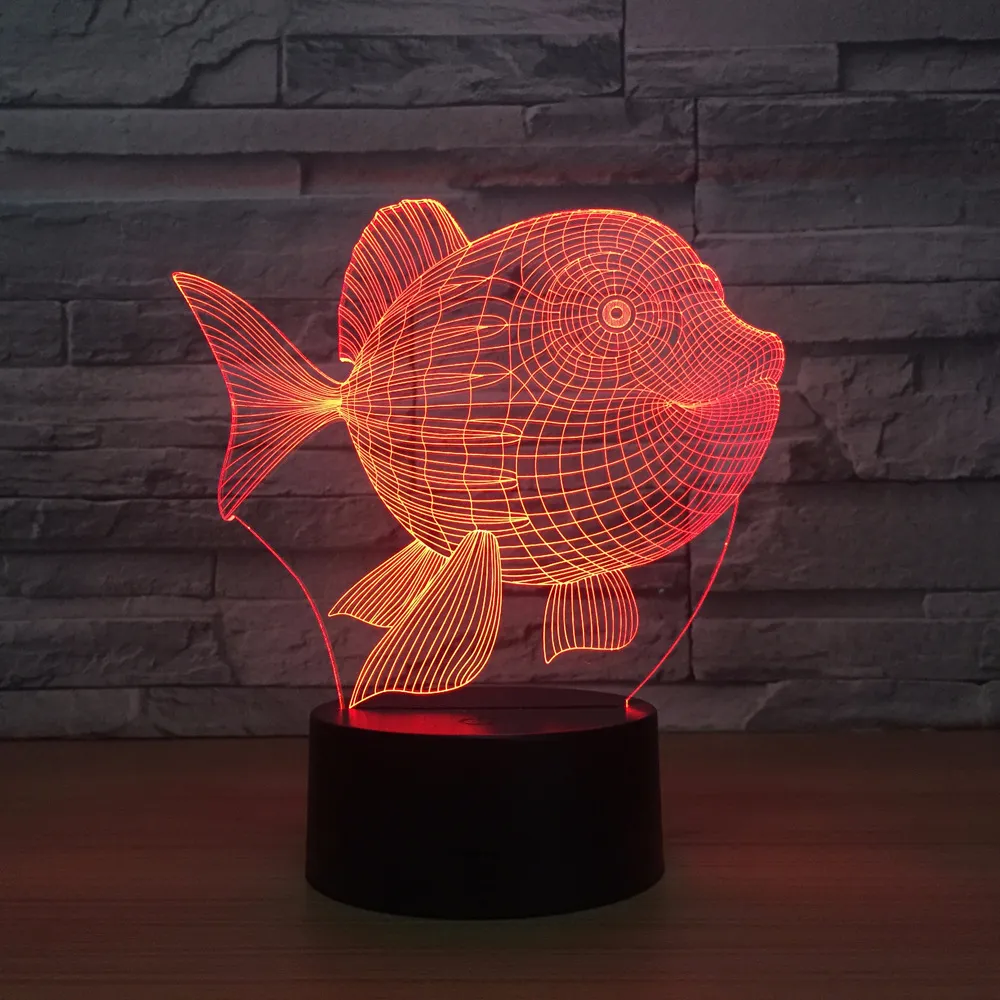 3D USB -driven nattljus Fisk 3D LED Night Light Touch Switch LED -lampor Plastlampformat Atmosfär Nyhet Belysning234m