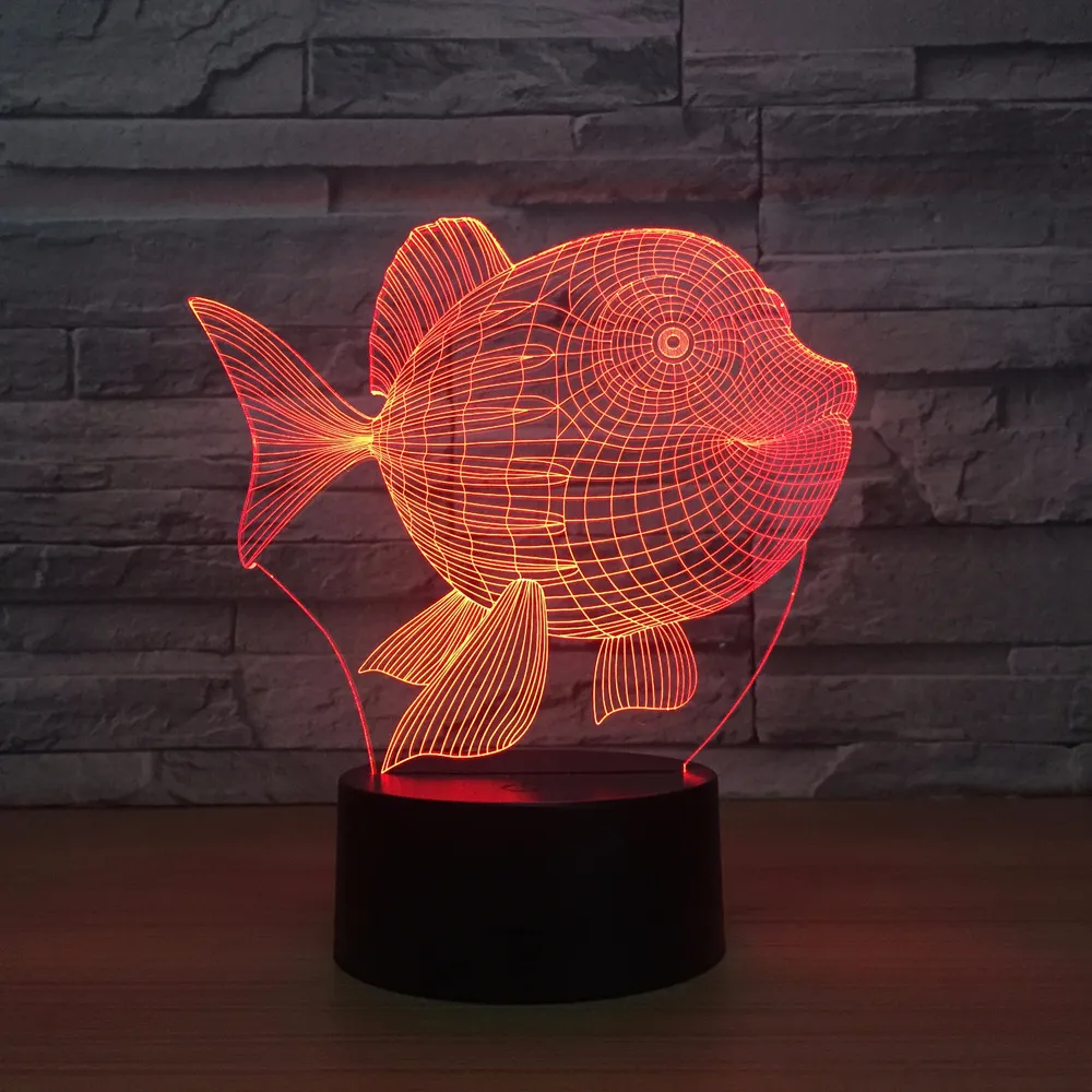 Art Deco Fish 3d светодиодный ночной свет Touch Switch Светодиодные светодиодные светодиодные светодиодные фонари для пластикового мимолета 3D USB.