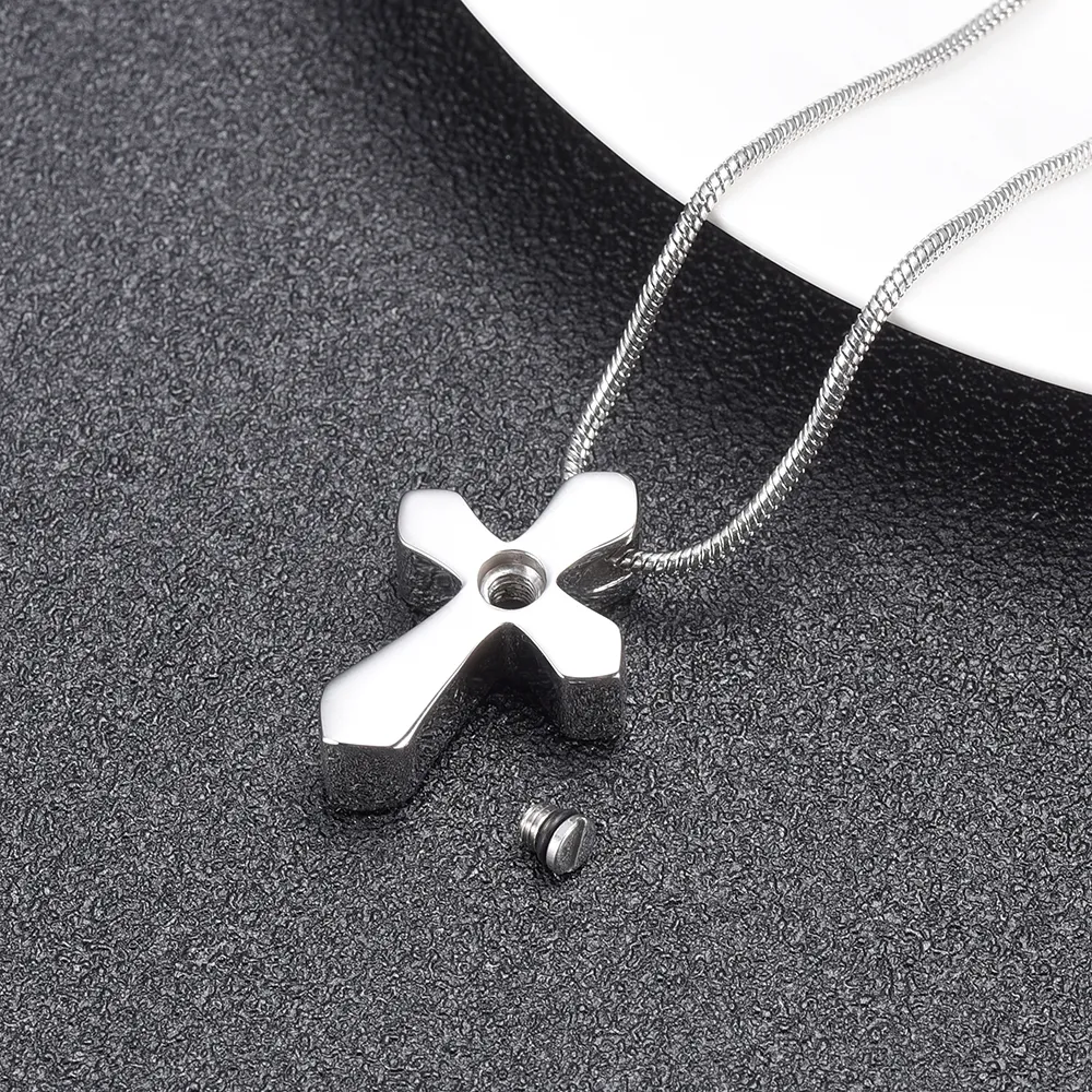 IJD10026 Silver and Black Color تصميم فريد من نوعه Cross Cremation Pendant Men Women Gift Durn Necklace Hold Ones Ashes Casket252V