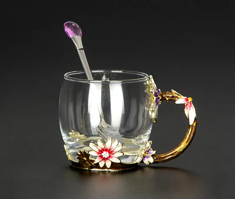 Criativo resistente ao calor caneca de vidro cristal esmalte caneca flor chá conjunto xícara café água leite café drinkware para presente prefer259o