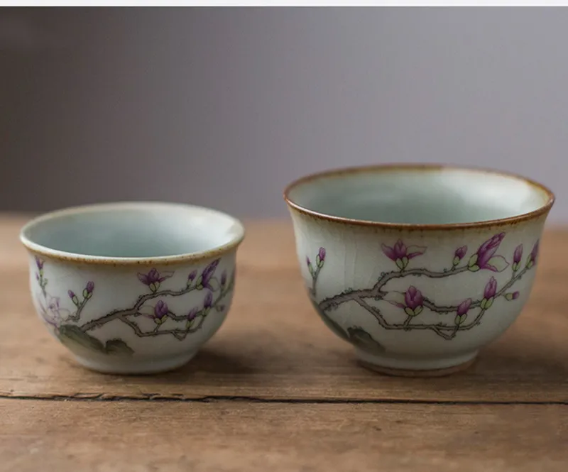 Taza de té Kiln Retro Vintage, taza de pájaro Gardon Ruyao, taza de té pintada a mano de porcelana de 100ml, servicio de té, tazón de té pigmentado, Drinkware2143