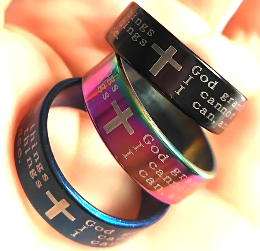 en vrac serenity prière Bible croix en acier inoxydable 8 mm Black Blue Rainbow Whole Mens Fashion Jewelry X284S