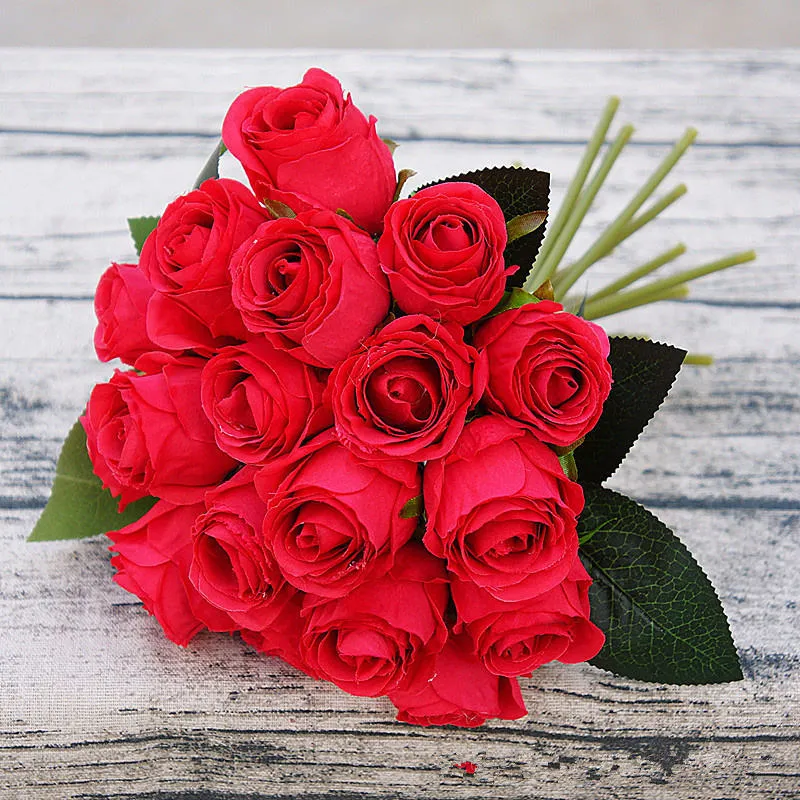 12 pièces / fleurs de roses artificielles fleur en soie pour la décoration de fête à la maison Bouquet de mariage fleurs décor d'automne Fake240N