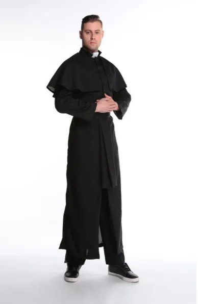 Theme Costume Halloween Role Playing Priest For Male Men's Clothing Cosplay God Long Black Suit Party Costumes236h