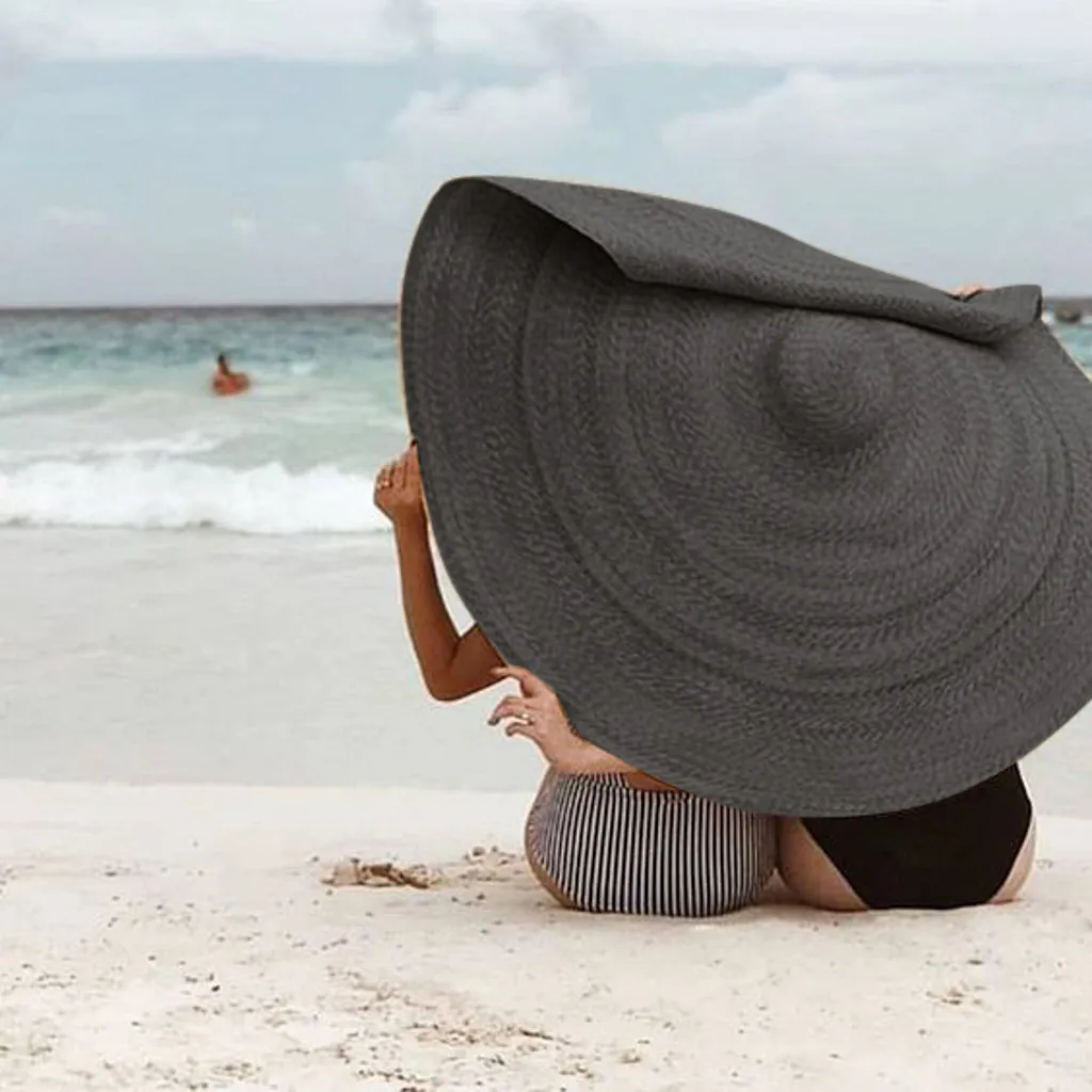 Kobieta moda duża słoneczna plaża przeciwsłoneczna Protection Sedbraw Słomowa Cap Cover Zakresifable Sunshade Beach Straw Hat348z