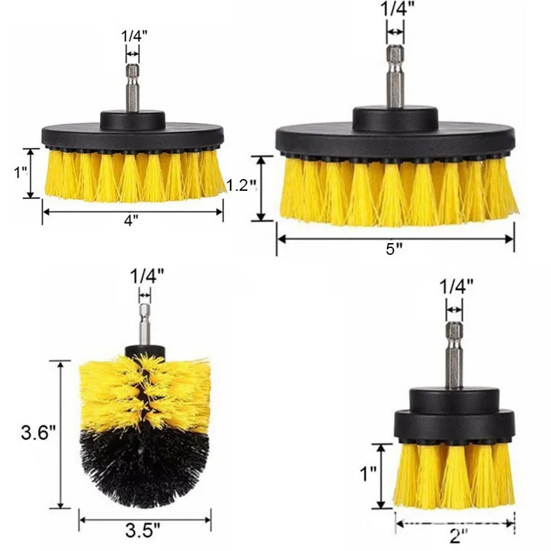 4 UNIDS Taladro Cerdas Cepillo de limpieza Herramientas de limpieza de potencia completa Neumáticos de automóvil Nylon Hogar Turbo Scrub Alfombra Gota de vidrio T200628