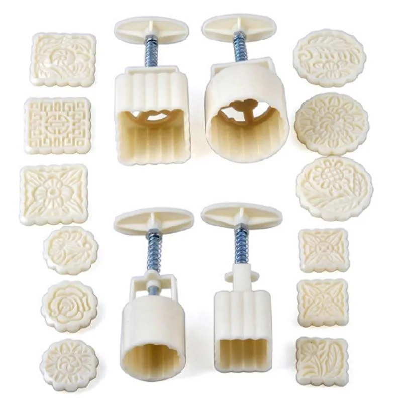 16 sztuk / zestaw wielokrotnego użytku Okrągły Kwadrat Press Moon Cake Cookie Maker Stamp Formy Mid-Autumn Festival DIY Decoration T200703