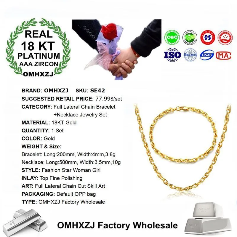 Omhxzj hel personlighet mode ol kvinna tjej gåva guld full sidokedja 18kt guld armband halsband smycken set se427284490