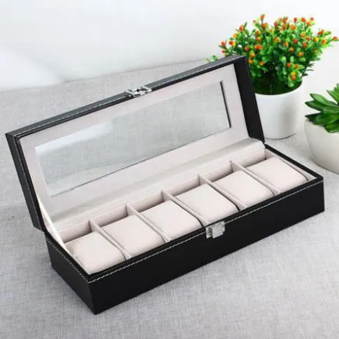 Watch Boxes & Cases 6 Grid PU Leather Watch Storage Box Rectangle Wristwatch Holder Jewelry Display Case For Gifts LL 17225c