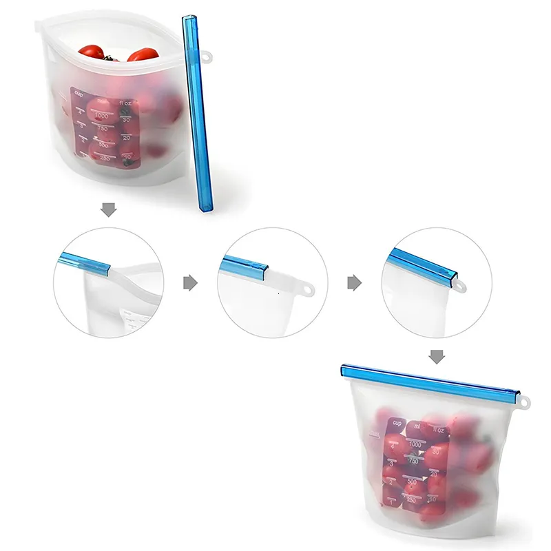 Kitchen Reusable Silicone Bag Food Storage Bags BPA Free Food Preservation Bags Seal Freeze Fridge Food Storage Savers Bags DLH411