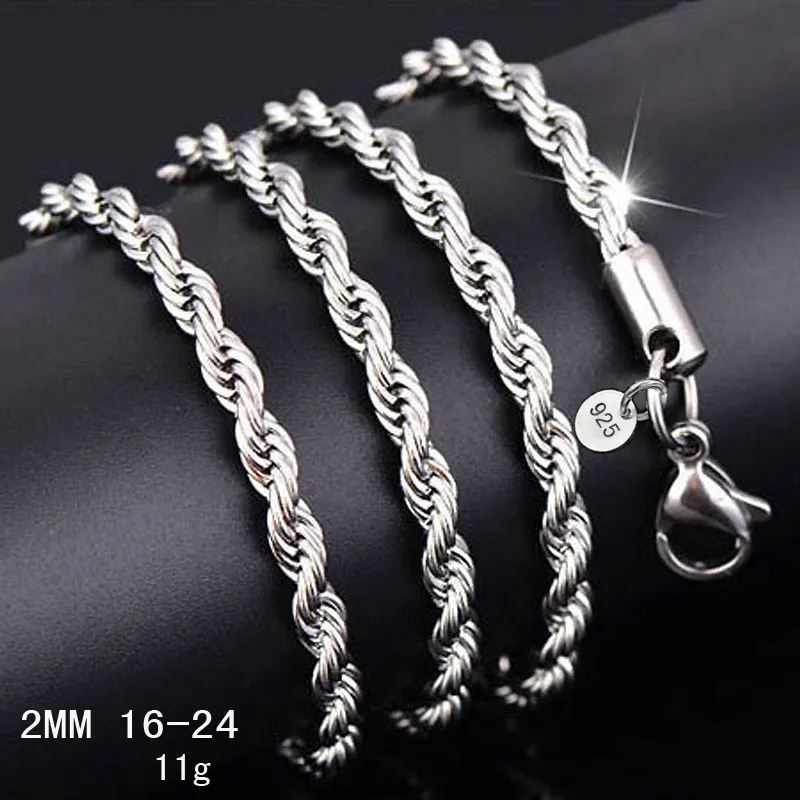 OMHXZJ Chaînes de personnalité entière mode unisexe fête cadeau de mariage argent 4MM chaîne de corde 925 collier de chaîne en argent sterling NC19657044