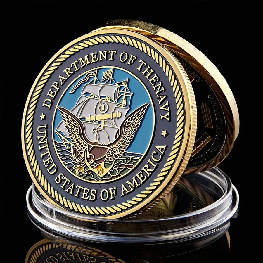 Military Challenge Coin Craft American Department Of Navy Army 1 oz Gold Plated Badge Metal Crafts W/Capsule