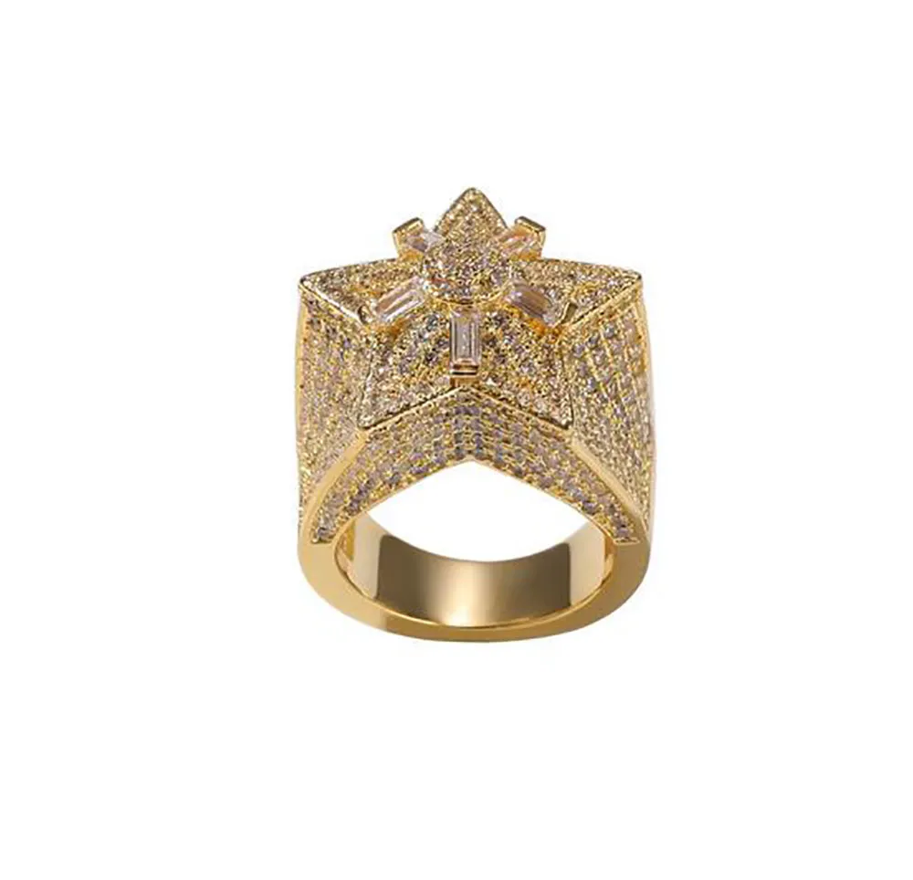 14K Gold CZ Super Star Kształt Połącz Klaster Klastra sześcienna cyrkonia mikro mikro Pave Symulowany pierścień diamentów z pudełkiem prezentowym217n