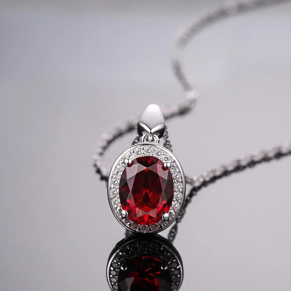 Double-R Classic 925 Silver Pendant Necklace Created Oval Ruby 2 0CT Gemstone Zircon Pendant for Women Wedding Jewelry Y19051602299s