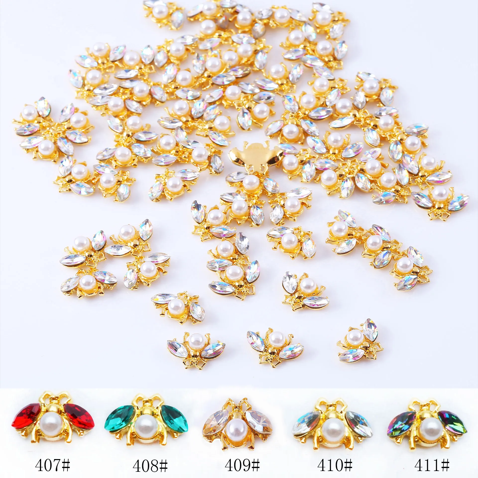 10st / japanska 3d Bee Nail Art Decorations DIY Crystal Glitter Nails Rhinestones Studs Sötdjur Design Alloy Naill Tillbehör