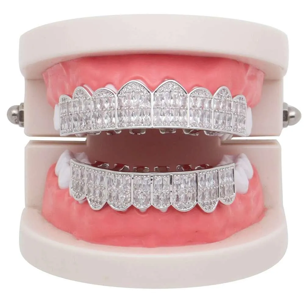 Hip Hop Grillz for Men Women Diamonds Dental Grills 18k Gold plaqué Gold Silver Crystal dents Bijoux 312L