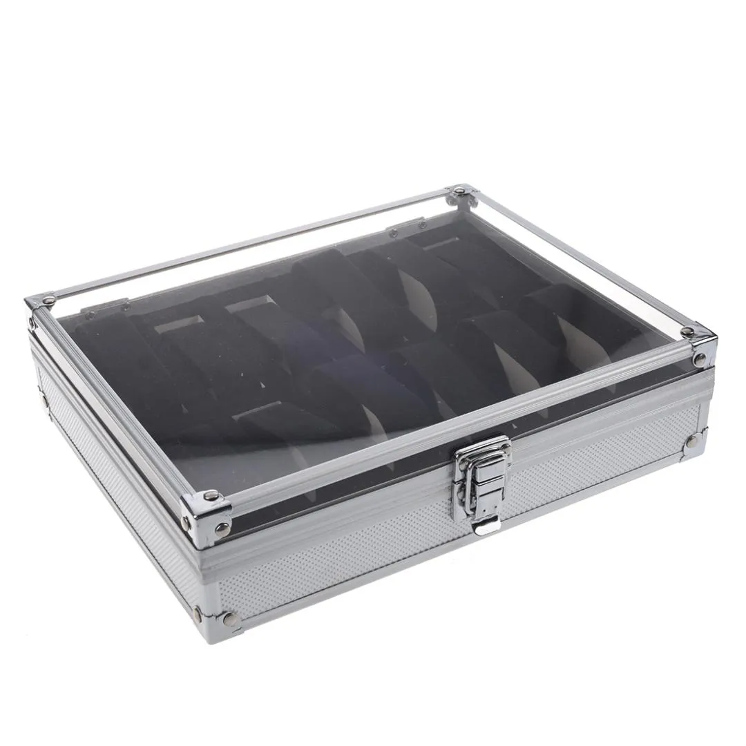 2021 Caja de almacenamiento de exhibición de escaparate de cajas de reloj de pulsera de aluminio 12 Box235o