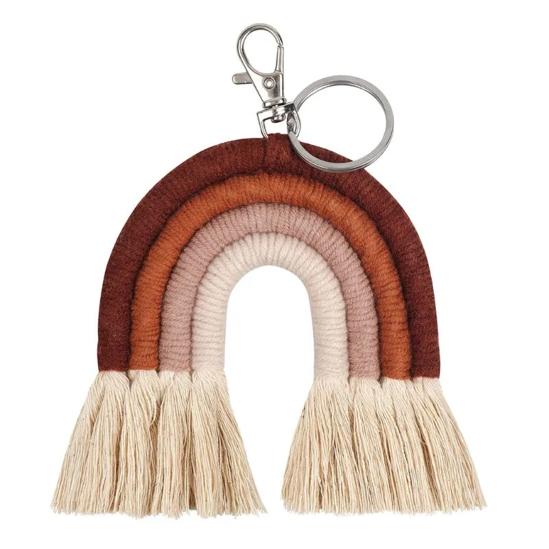 Tissage arc-en-ciel porte-clés pour femmes gland macramé porte-clés porte-clés bijoux 304x