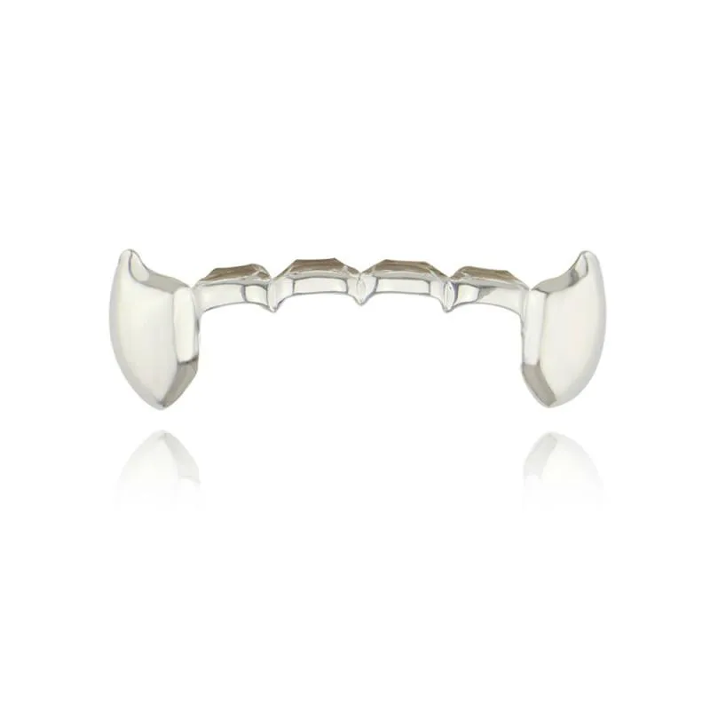 Ganzes glänzende Kupfer Dental Grillz Punk Vampire Eckzähne Schmuck Set Hip Hop Frauen Männer Gold plattiert Grill Accessoires230d