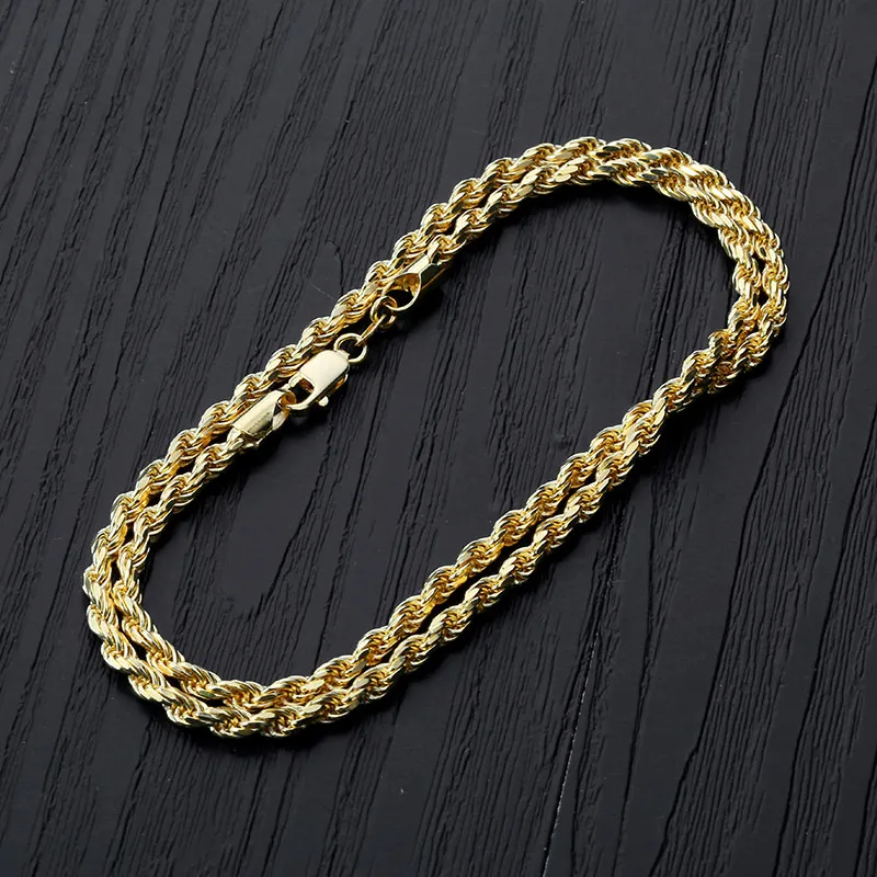 18K Gold Weißgold vergoldet 925 Sterling Silber Kette Halskette 3mm 18 22 Seilkette Hip Hop Rapper Schmuck Geschenk208b