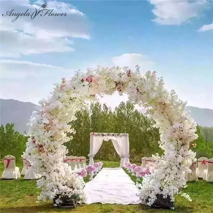 Arco di nozze di fiori di seta bianco fiore di ciliegio Arco rotondo in ferro Porta fortunata Decorazioni feste di nozze fai da te Fiore artificiale Fiore di ciliegio307N
