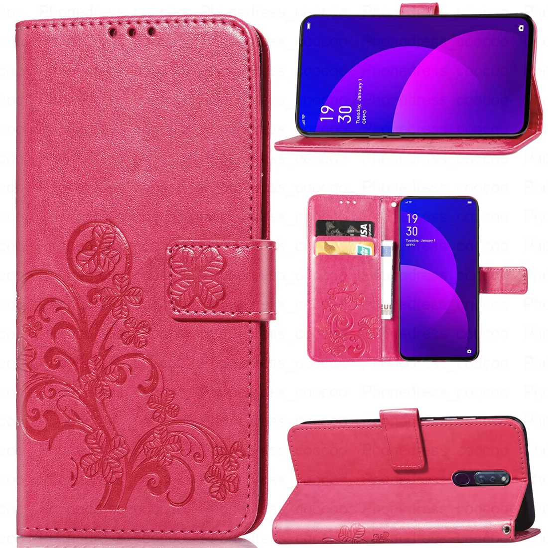 حافظة مسنده لهواتف Oppo F11 Pro مصنوعة من جلد صناعي Lucky Four