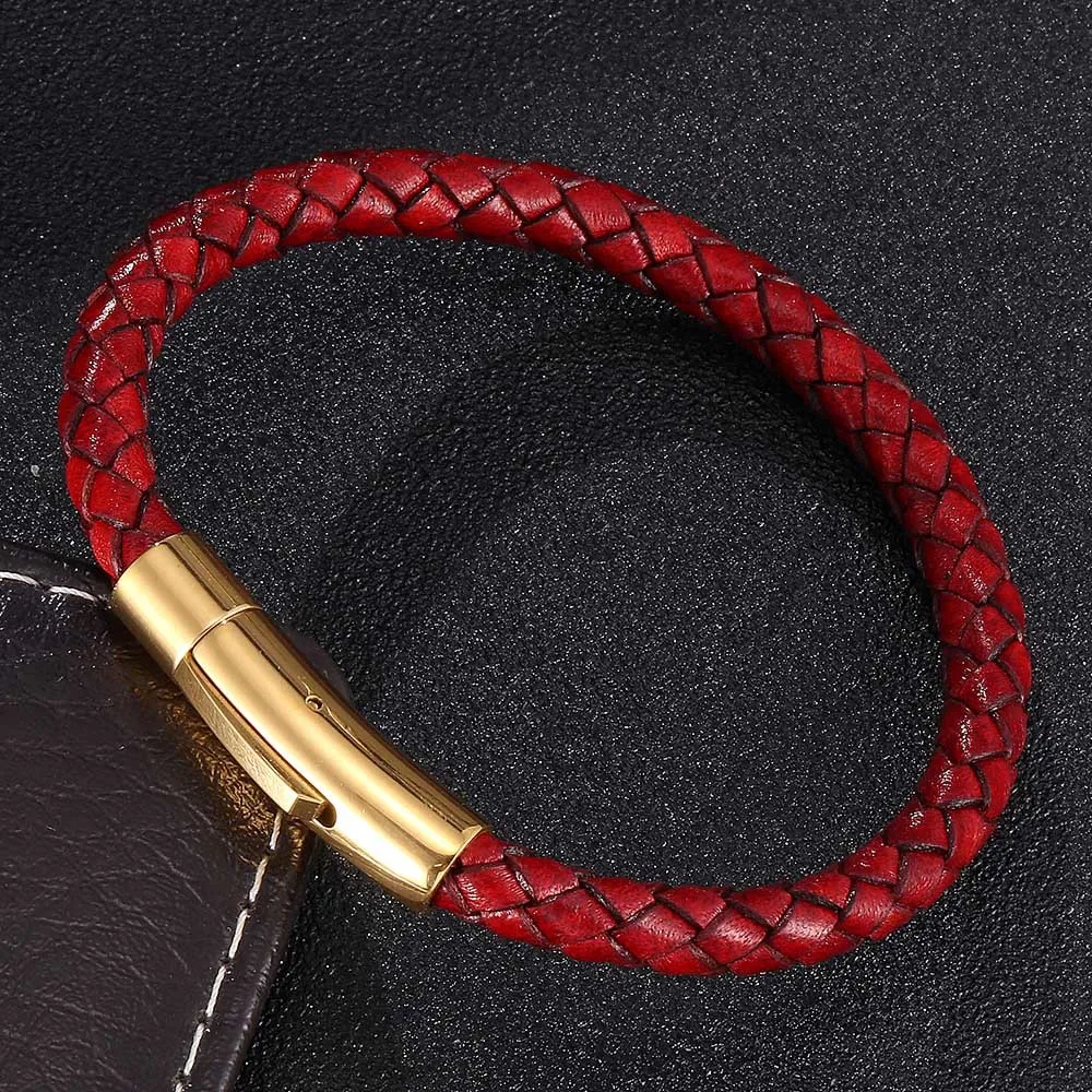 bracelet en cuir tissé à la main de qualité supérieure bijoux rétro à pression en or simples hommes et femmes bracelets rouges couple bijoux boyfrie9298135