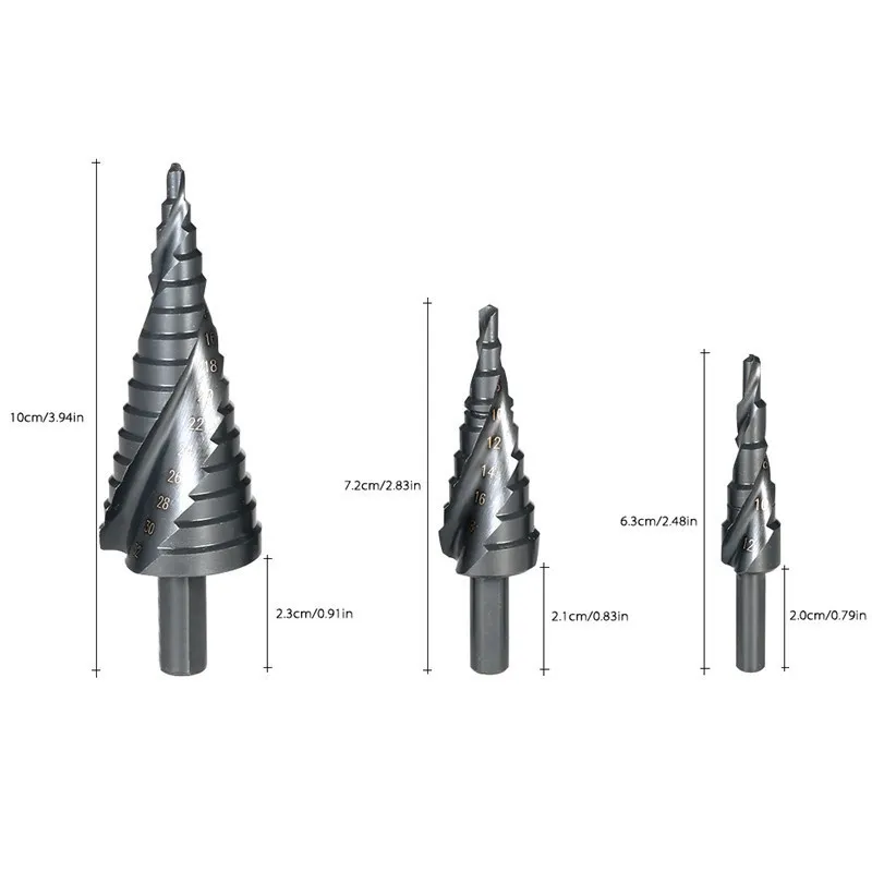 2022 New 432 Black HSS Cobalt Step Drill Bit Nitrogen High Speed Steel Spiral For Metal Cone Triangle Shank Hole Cutter Plat1350817