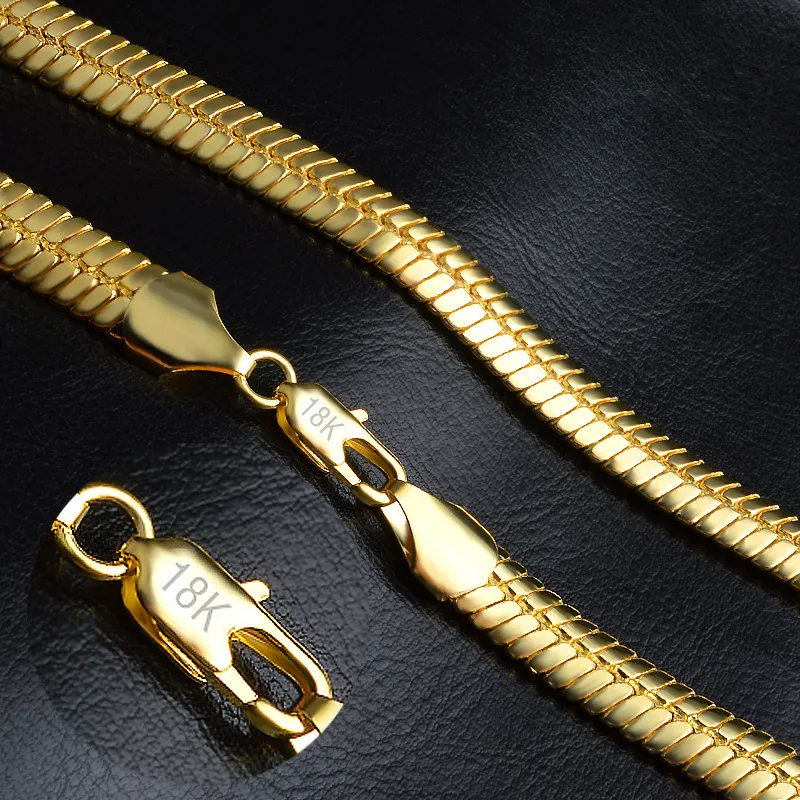 Omhxzj toptan kişilik zincirleri moda ol kadın kız parti düğün hediyesi altın 9mm düz zincirli 18kt altınlar zincir kolye nc1495401879