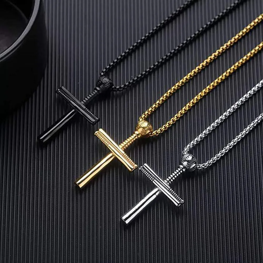 European and American outdoor baseball cross pendant necklace Fashion personality Man's accessories 244e