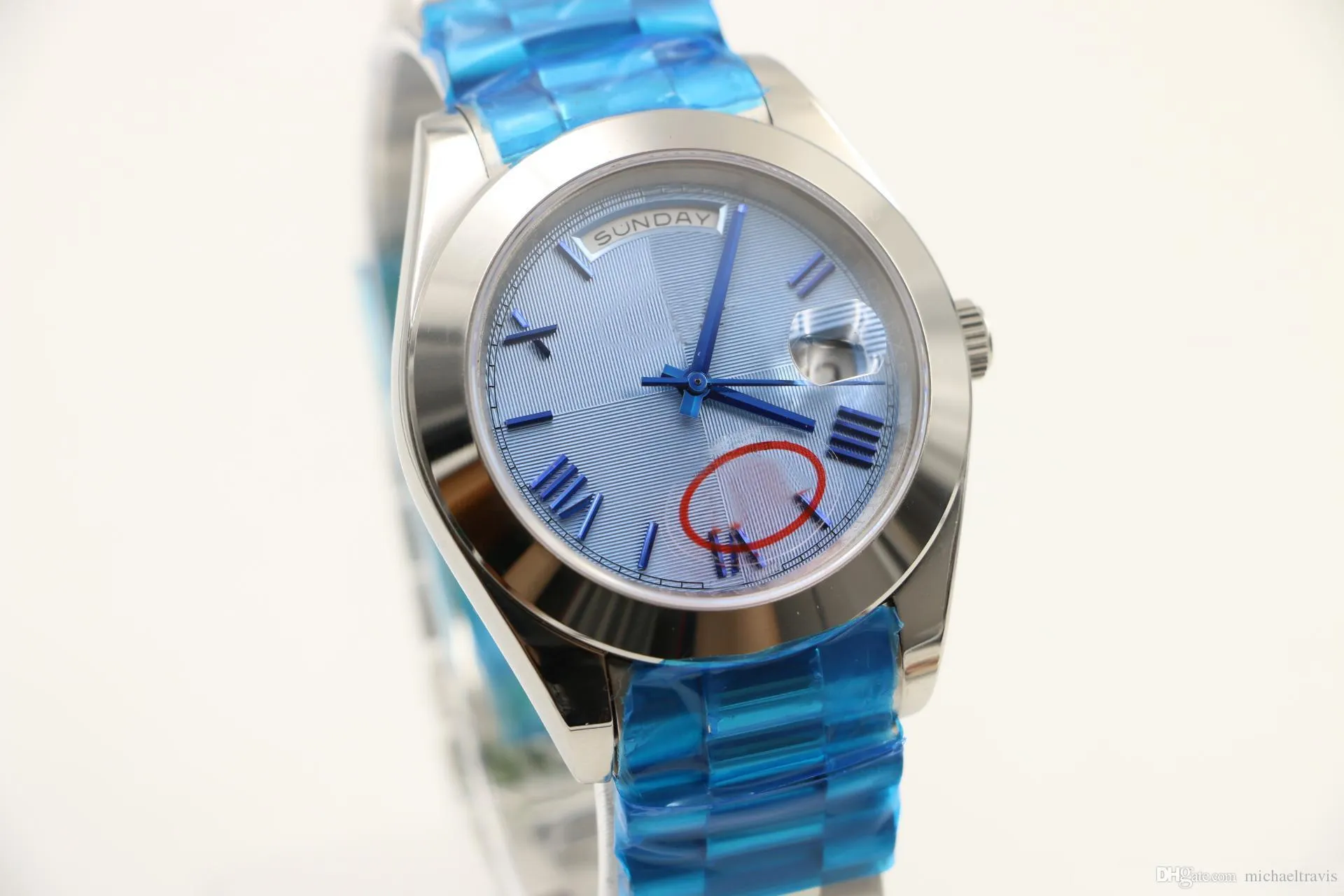 40MM Classical Mens automatic Watch Watches display round blue striped dial president strap stainless290q