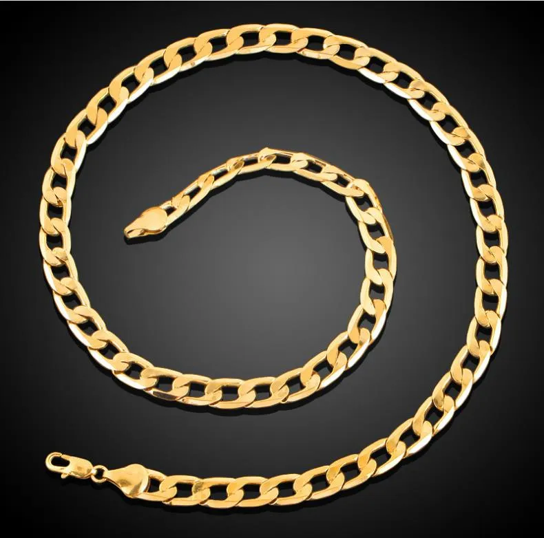 Homens mulheres hip hop punk 7mm 10mm 12mm 18k Real Gold Plated 1 1 Ficaro Chain Colares Fantaspume de moda 24 polegadas de comprimento jóias de jóias254n