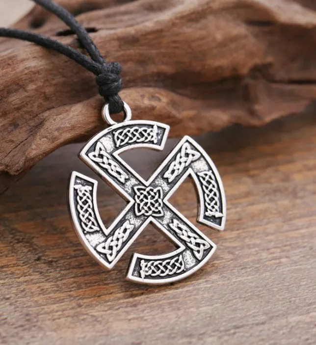 Vintage Viking-stijl ketting Runewiel symbool Amulet ketting Legering verstelbaar touw Necklace317Q